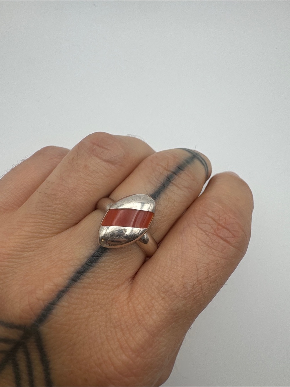 Sterling Silver Ring with Red Inlay